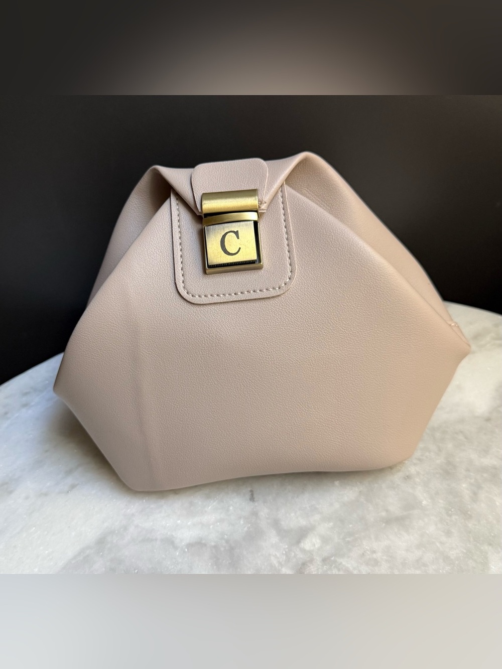 Structured Origami Vegan
Leather Makeup Bag / Cosmetic Clutch - Initial “C”